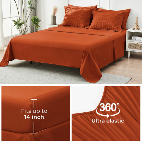 HYMOKEGE Burnt Orange Queen Comforter fitted sheet displaying secure deep pockets