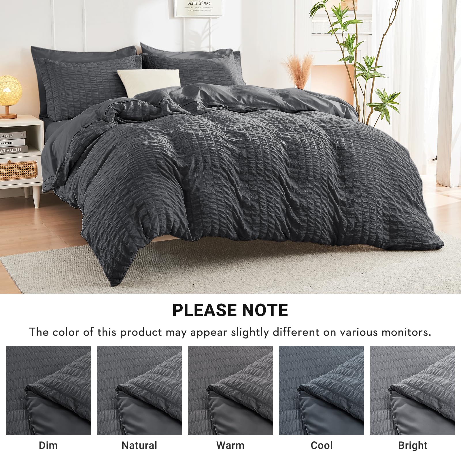HYMOKEGE lofted comforter on bed suggests plush warmth all year.