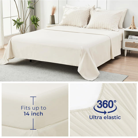 HYMOKEGE Ivory flat sheet 81 by 96 inches provides a smooth, comfortable top layer.