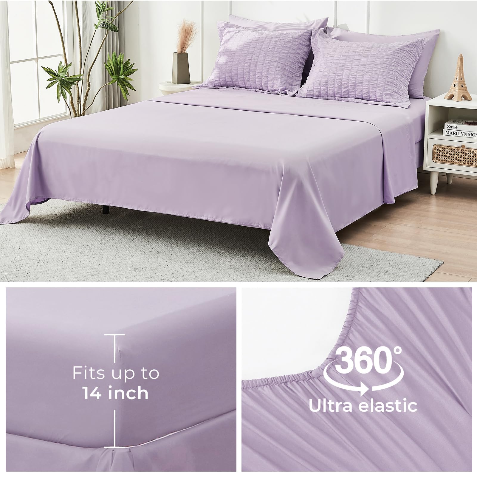 HYMOKEGE Lavender bed set in a cozy, calming bedroom setting