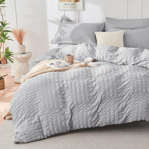 HYMOKEGE light-grey queen duvet cover on bed for soft, breathable comfort