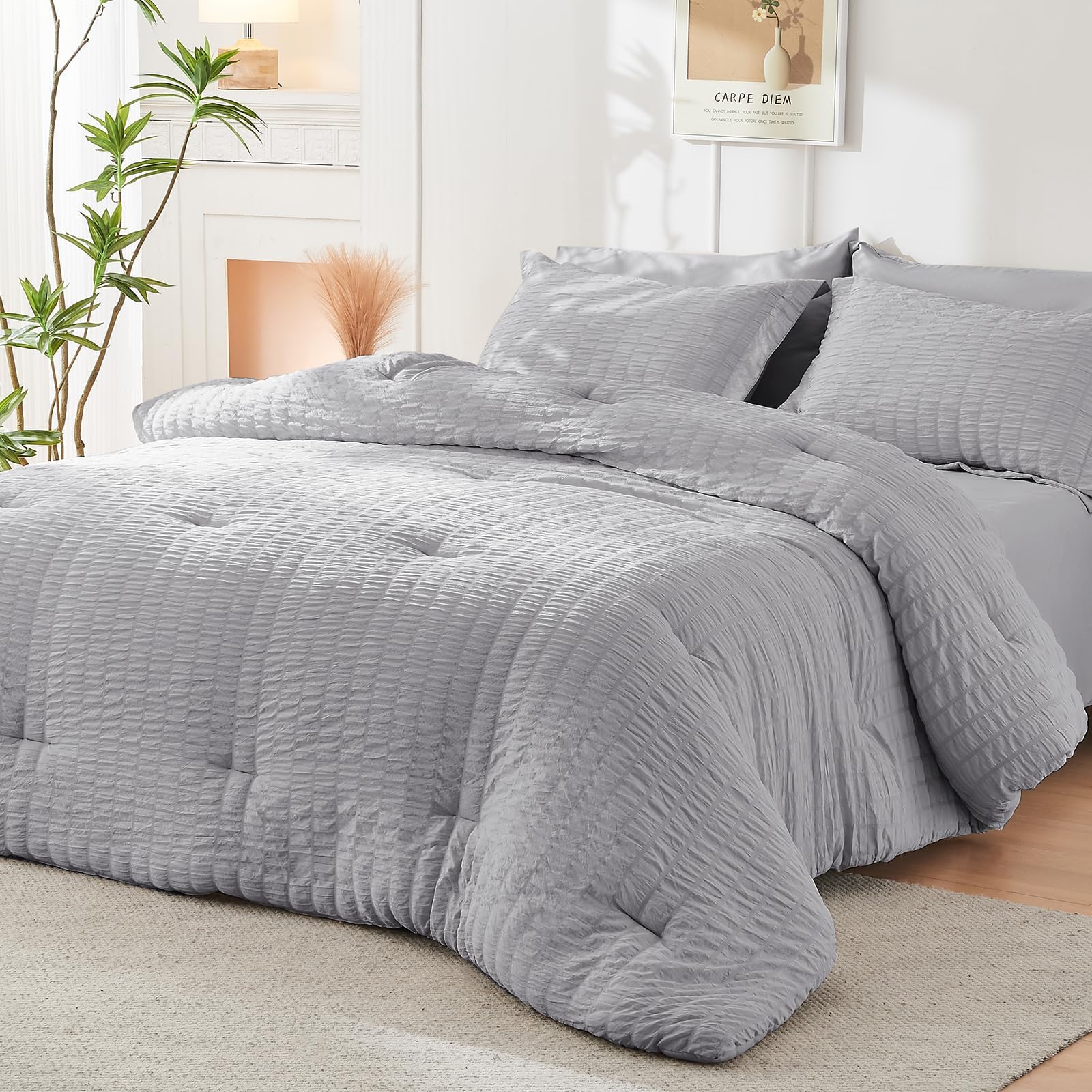 HYMOKEGE light grey queen pillowcases close-up emphasizes soft microfiber feel