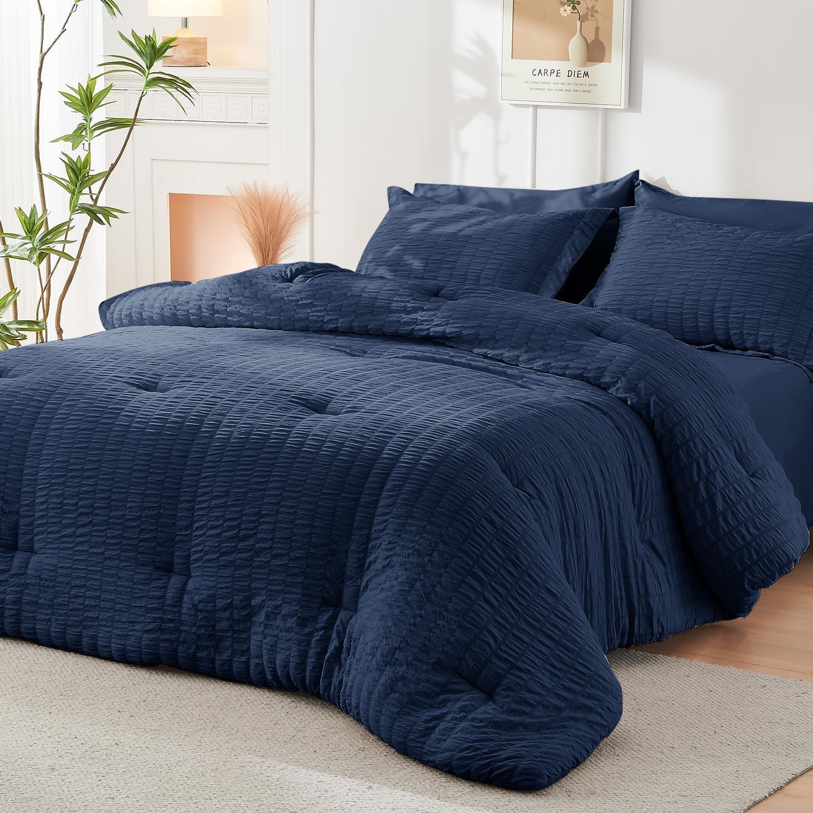 HYMOKEGE navy blue bed-in-a-bag 7-piece set ready for the bedroom