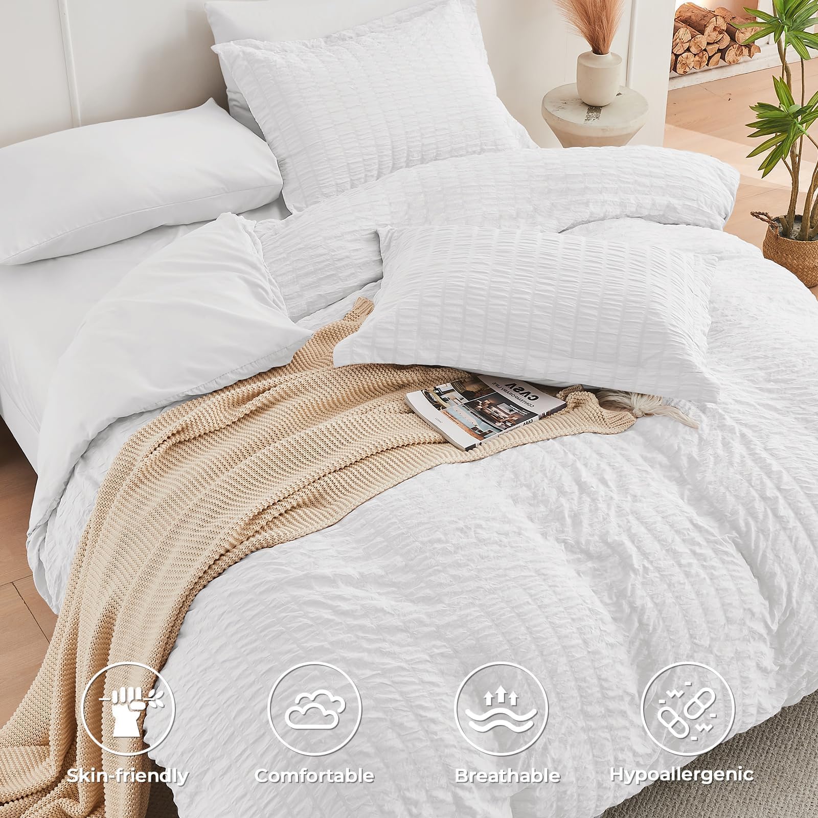 HYMOKEGE seersucker texture design adds wrinkle-resistant elegance to your bed