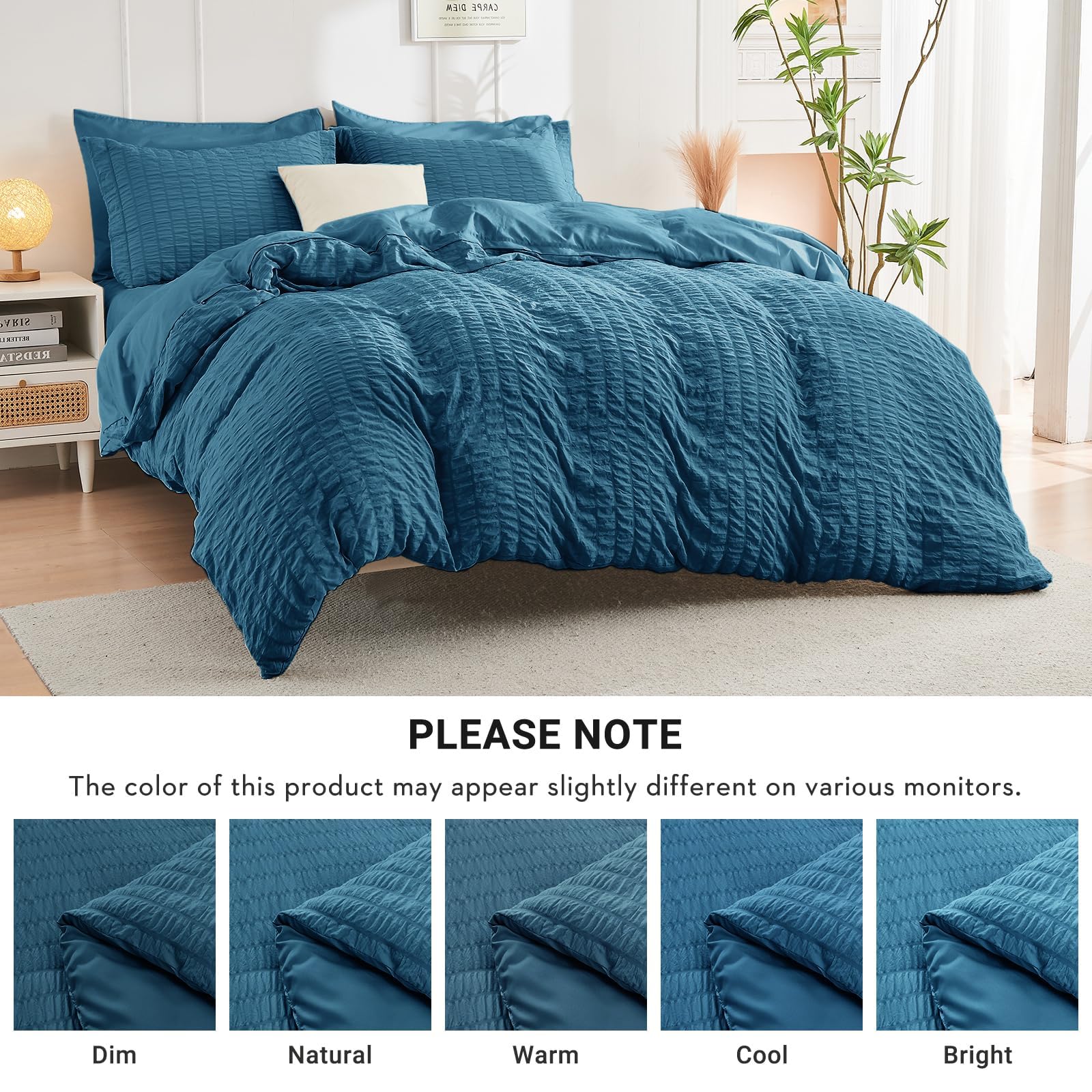 HYMOKEGE Teal comforter close-up showcases soft microfiber and cloud-like warmth.