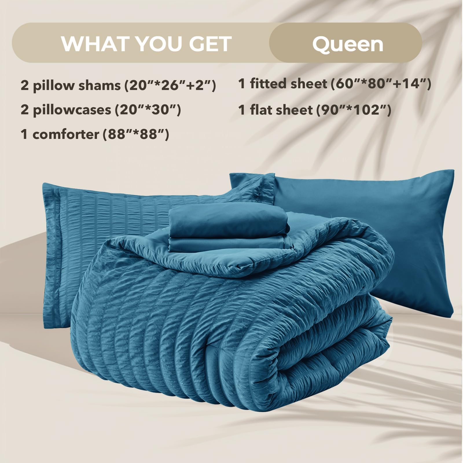 HYMOKEGE Teal Queen bedding in a serene bedroom ambiance enhances relaxation.
