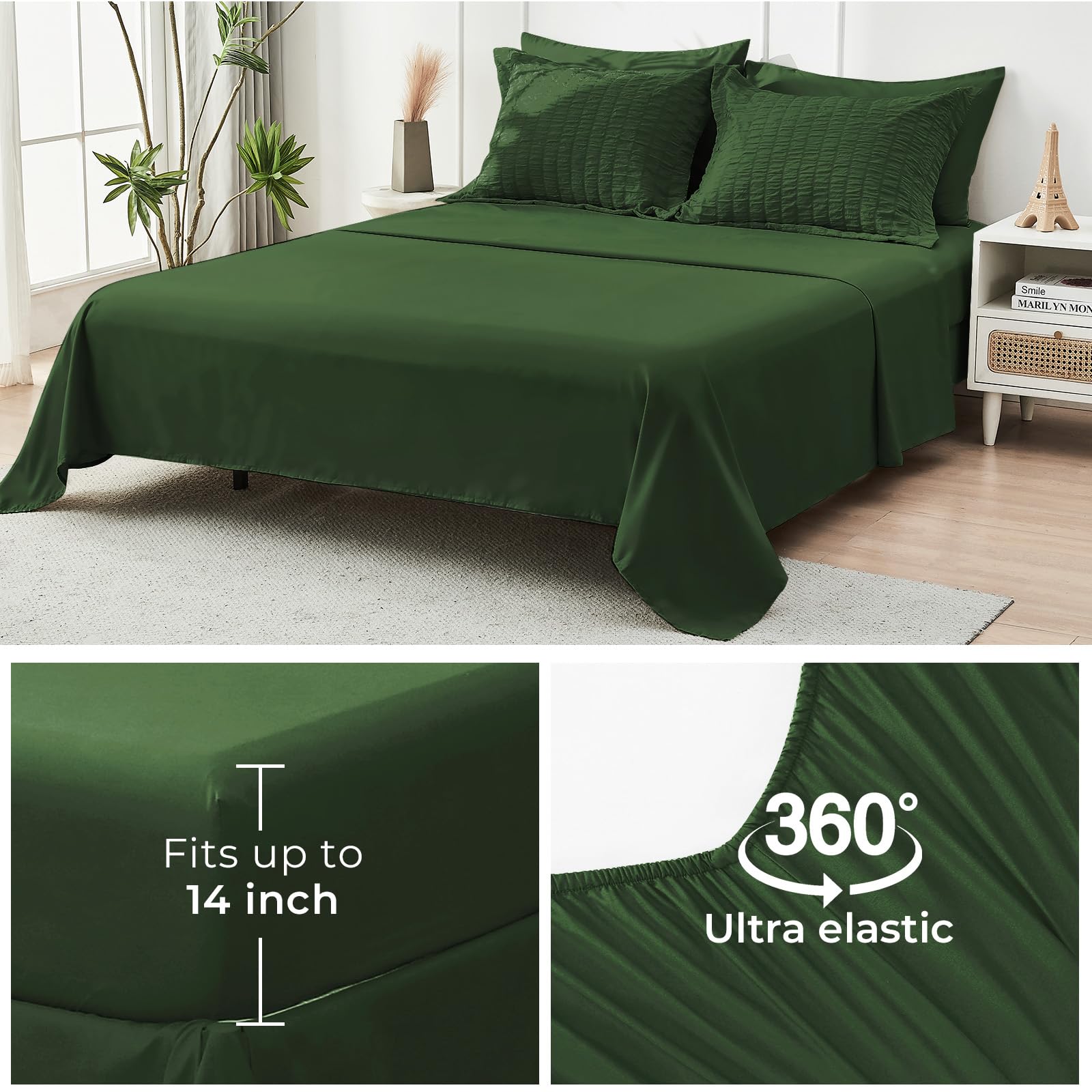 HYMOKEGE wrinkle-resistant seersucker finish keeps the bed looking neat.