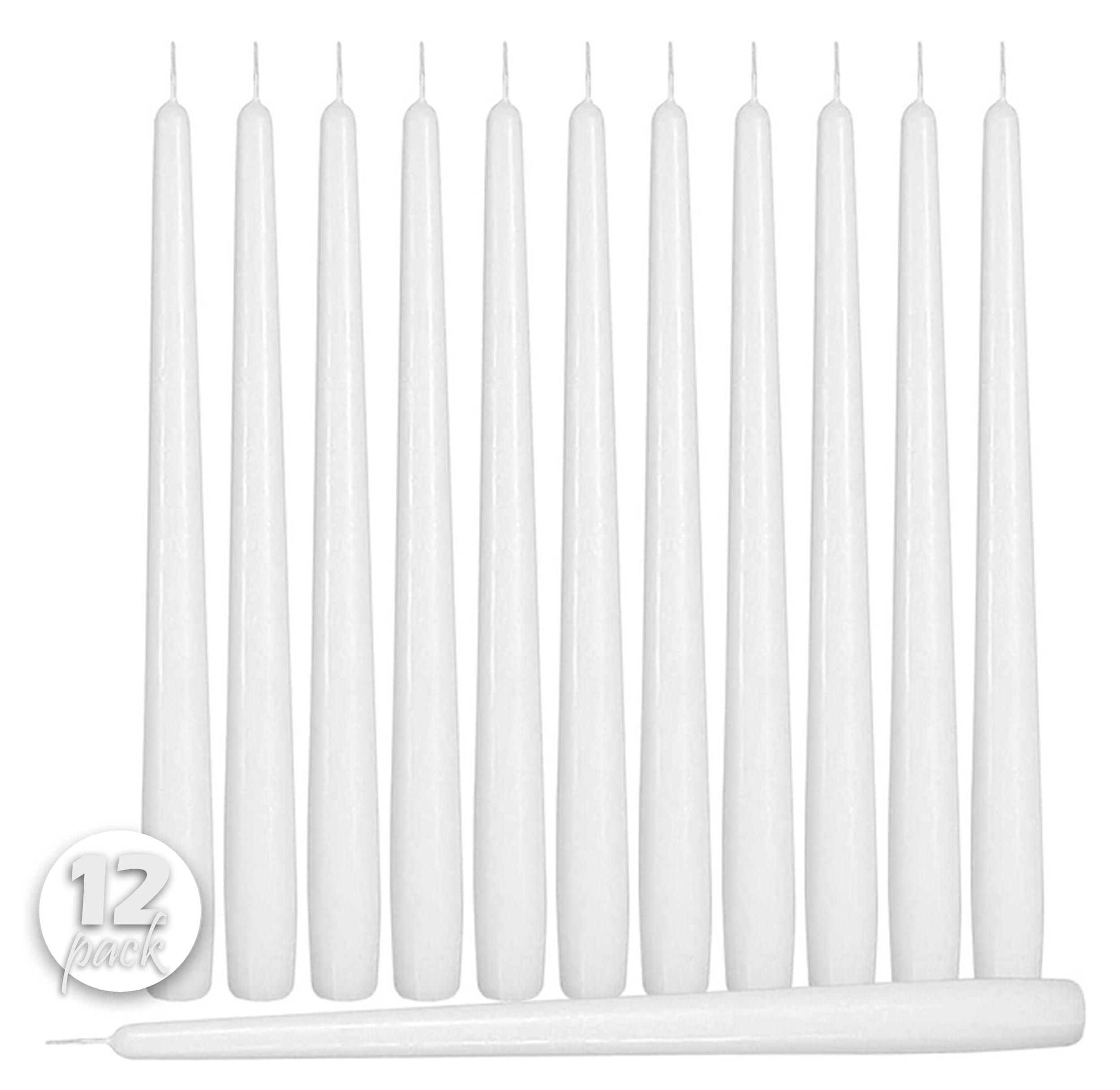 Hyoola 14-inch white taper candles on a candlestick, ideal for romantic dinners.