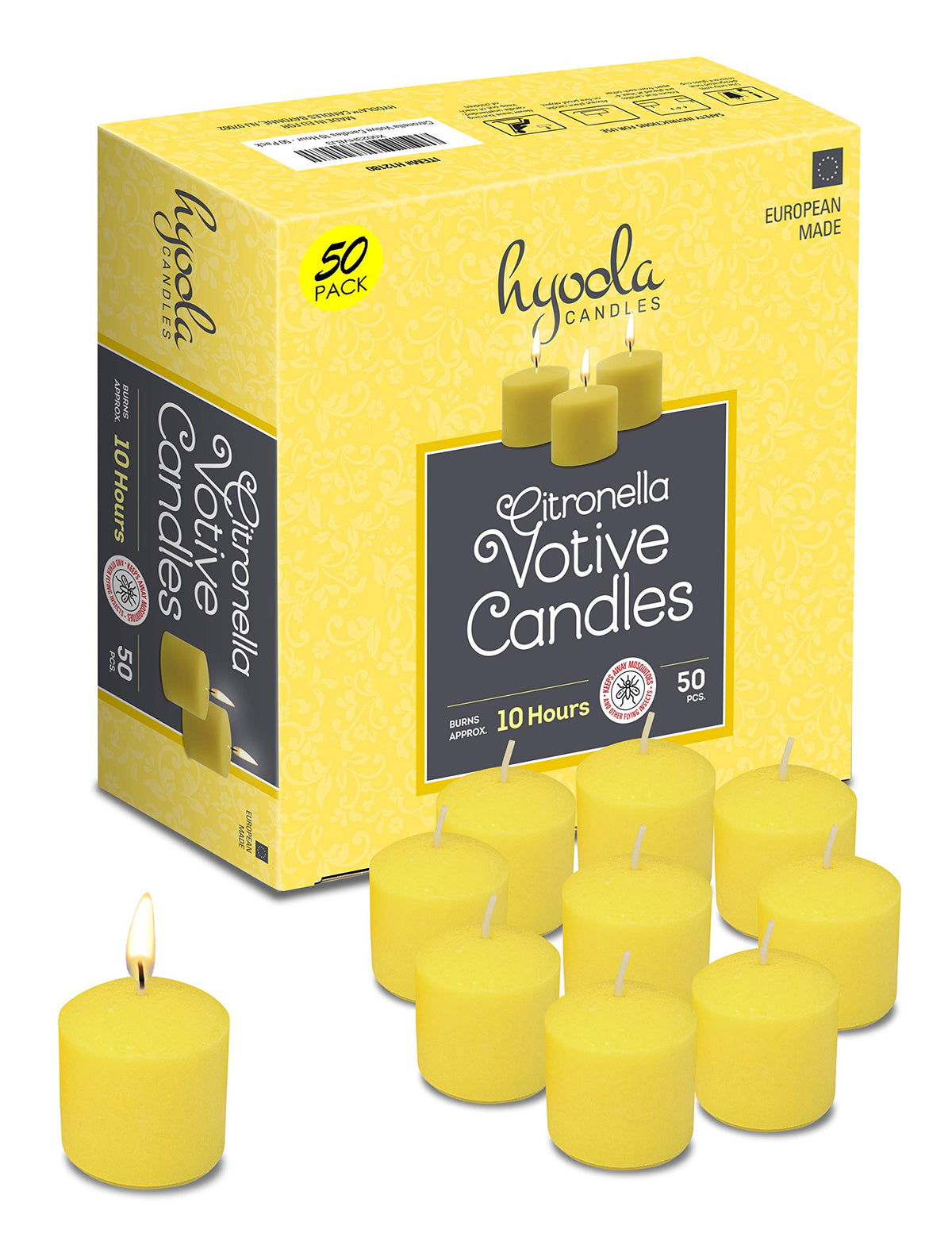 Hyoola citronella votive candles pack front view for outdoor bug deterrence ambiance