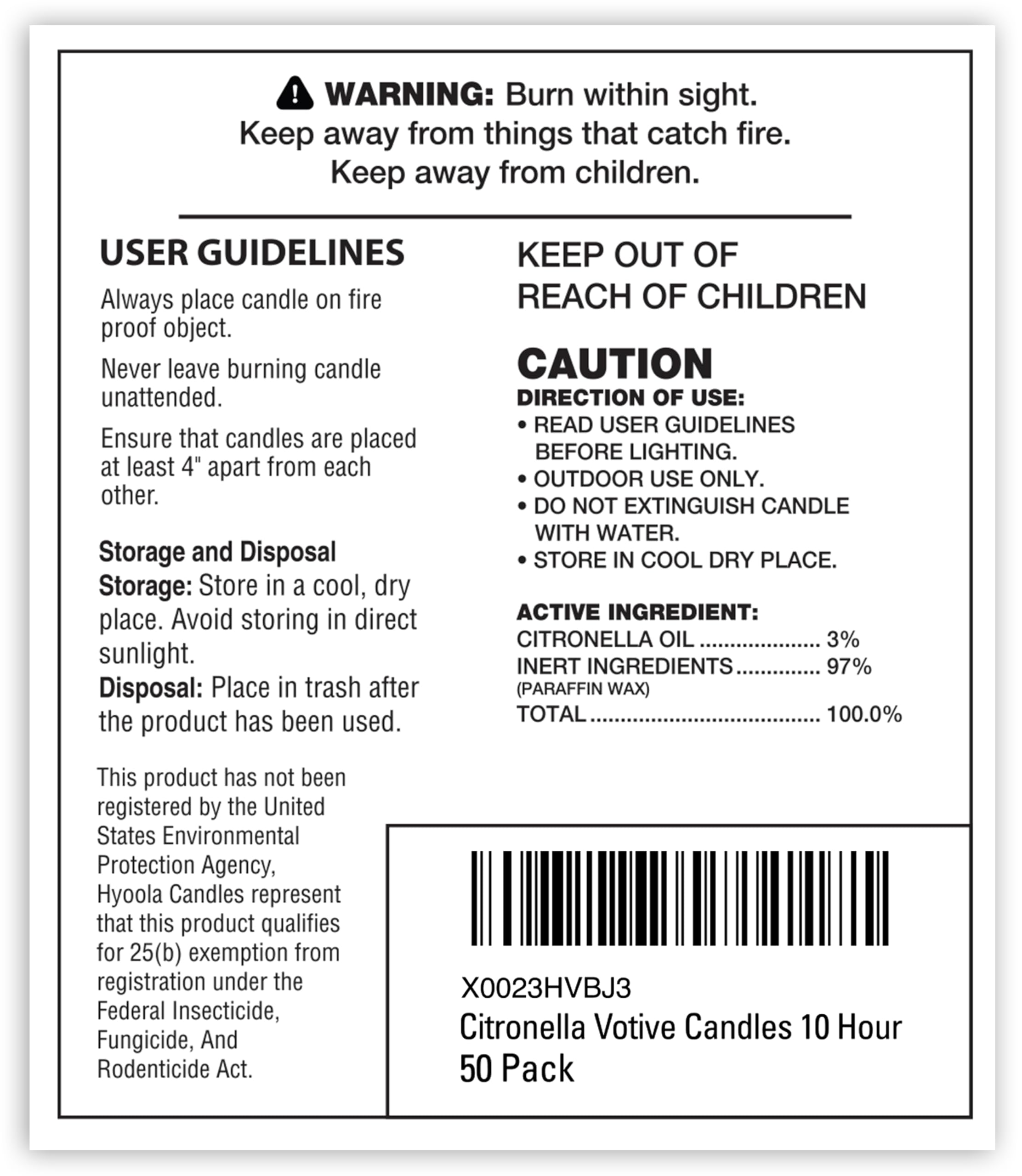 Hyoola citronella votive candles packaging label visible for product details