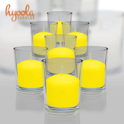 Hyoola citronella votive candles lit on table outdoors during a picnic