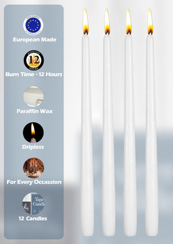 Hyoola dripless taper candle with cotton wick delivers clean burn.