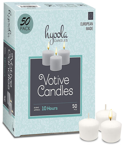 Hyoola votive candles closeup showing cotton wick for clean burn