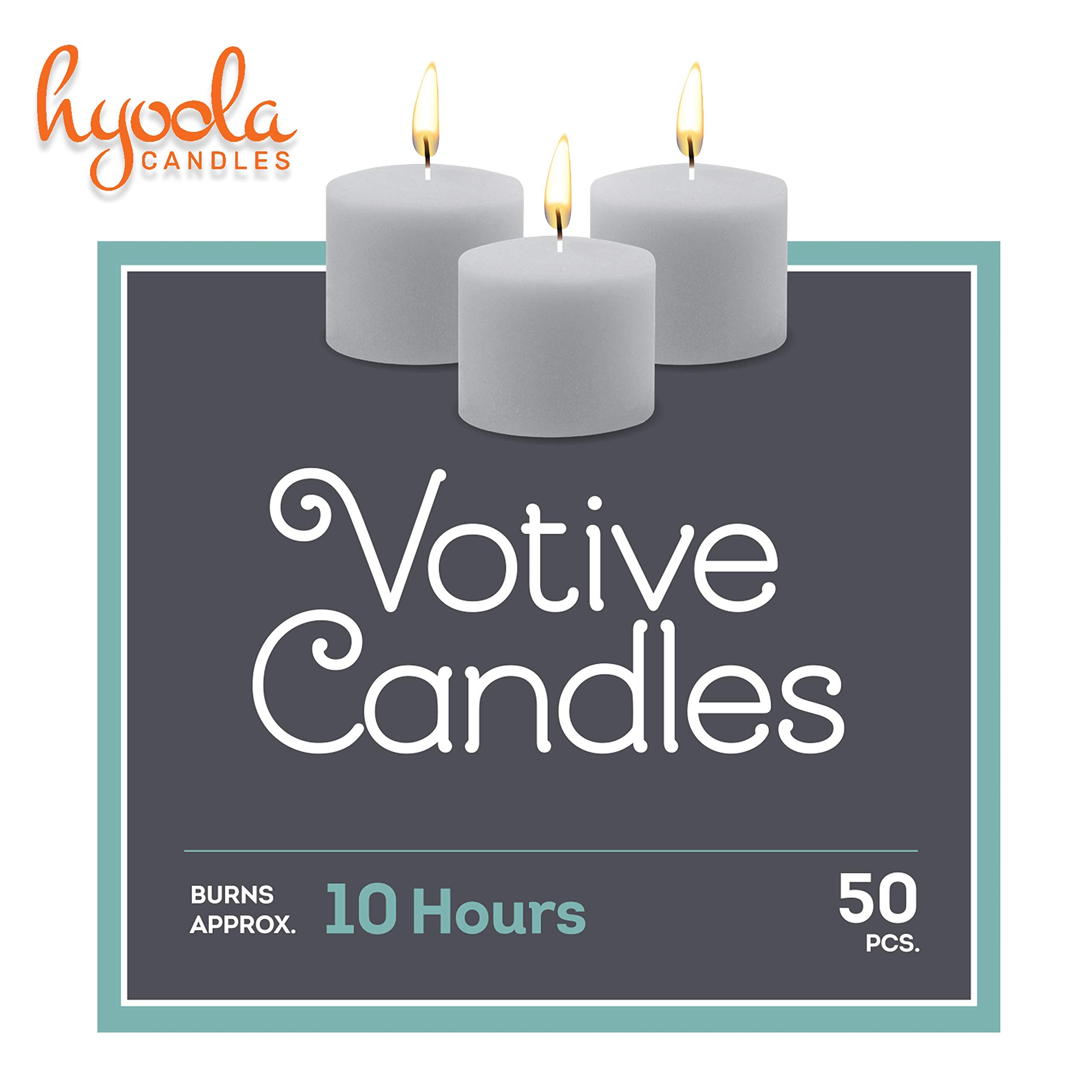 Unlit Hyoola white votive candle ready for indoor or outdoor use