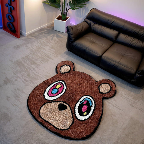 HYPEECE Graduation Bear Rug in a cozy bedroom setup for relaxed vibes