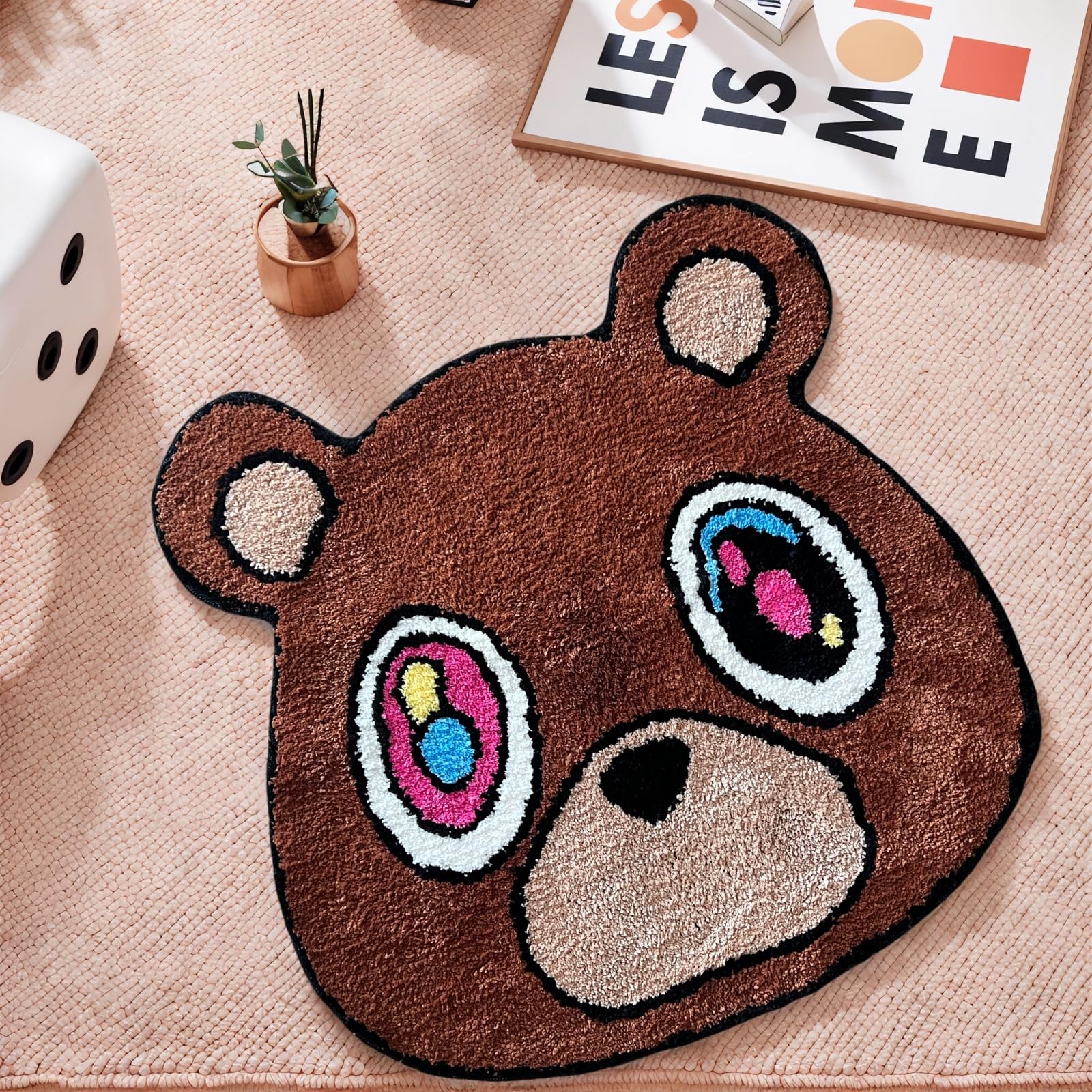 HYPEECE Graduation Bear Rug front view shows plush texture and bold graphics