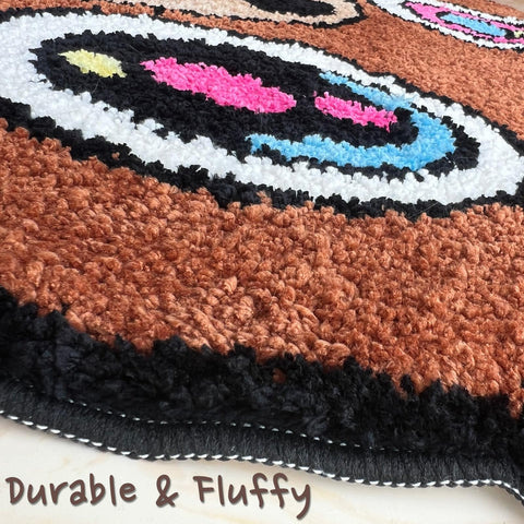 HYPEECE Graduation Bear Rug on tile showing anti-slip backing for safety