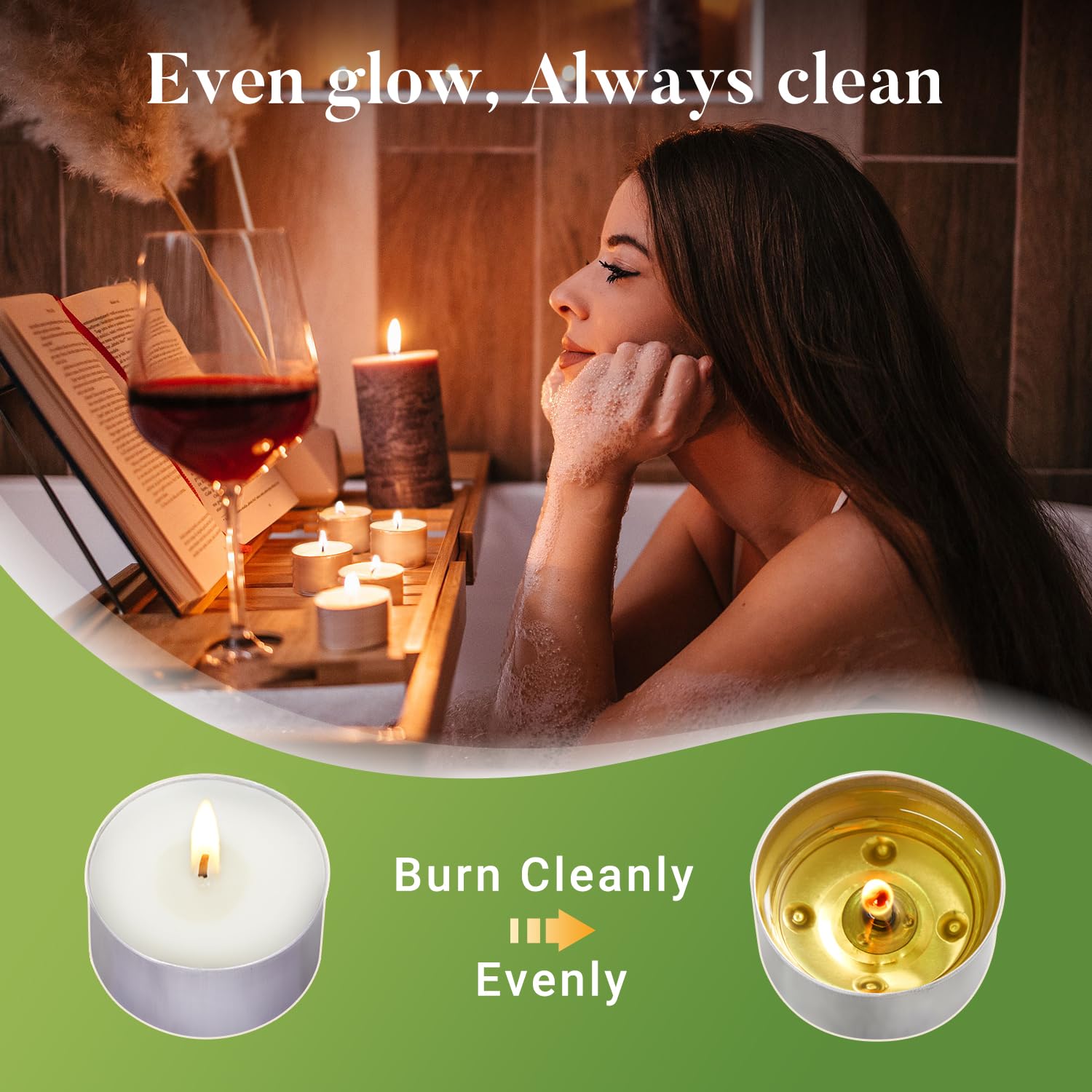 Hypmis tea candle in metal holder keeps wax contained and surfaces clean.