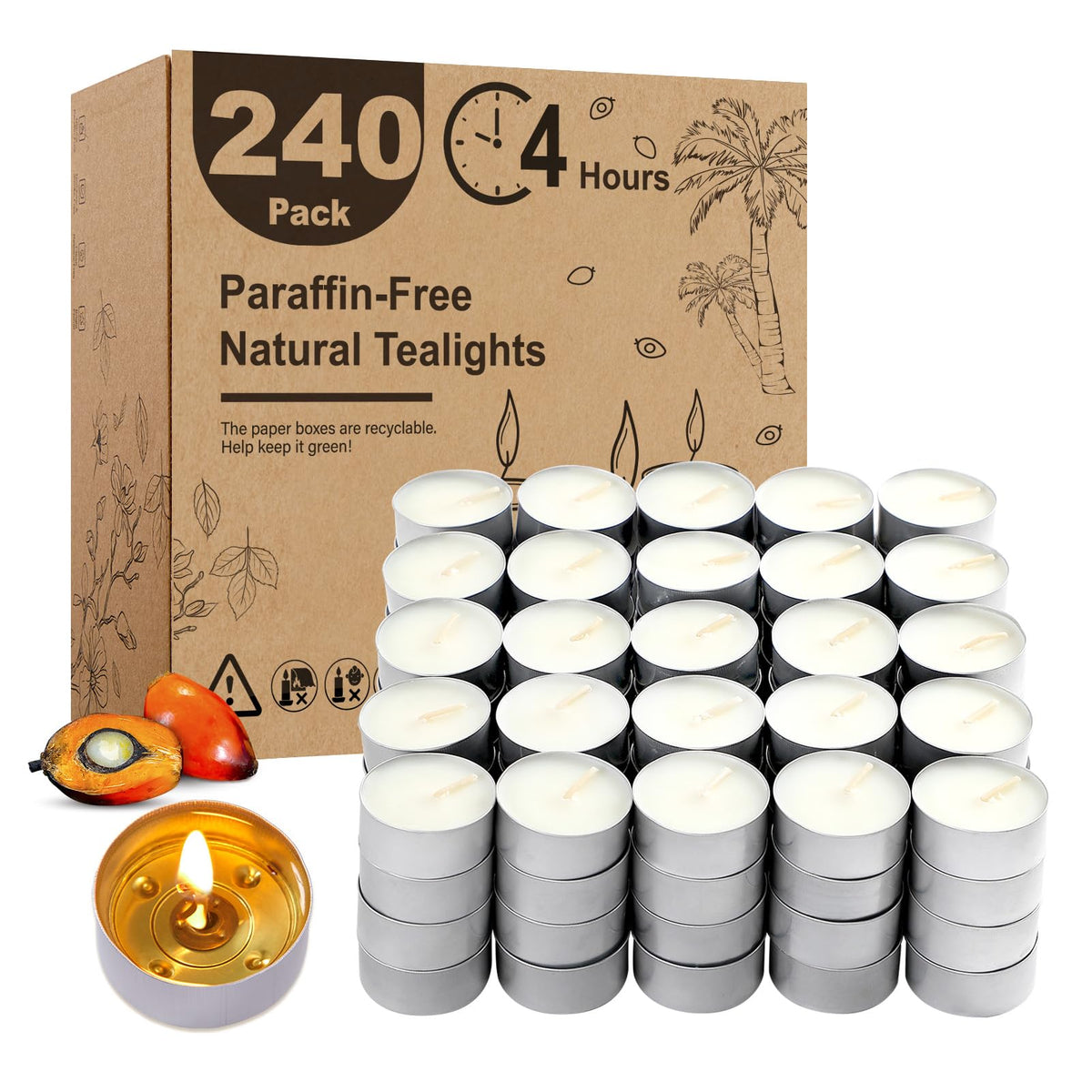 Hypmis unscented tea lights 240-pack for clean, neutral ambiance