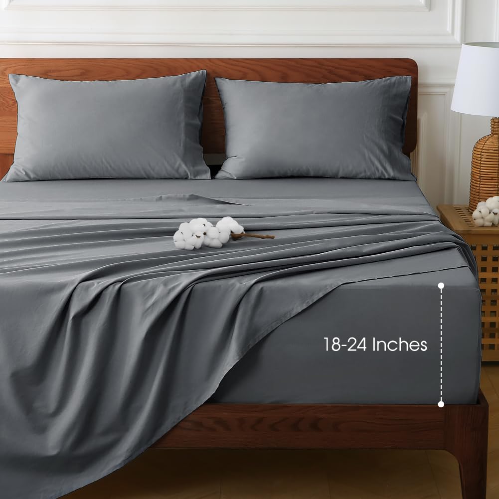 HYPREST extra deep pocket queen flat sheet shows breathable cotton for cooling comfort.