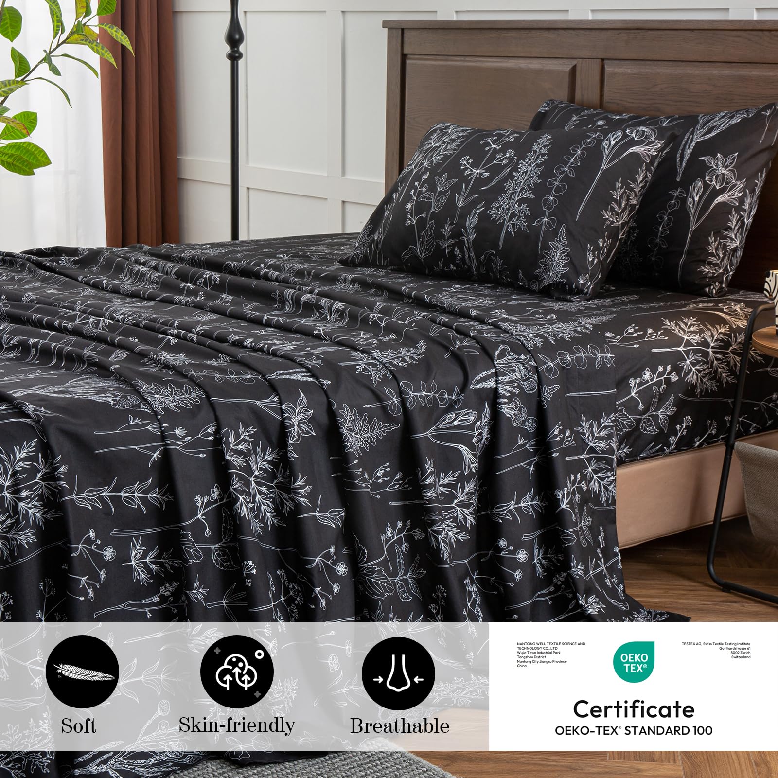 Floral print detail on HYPREST sheets adds subtle elegance