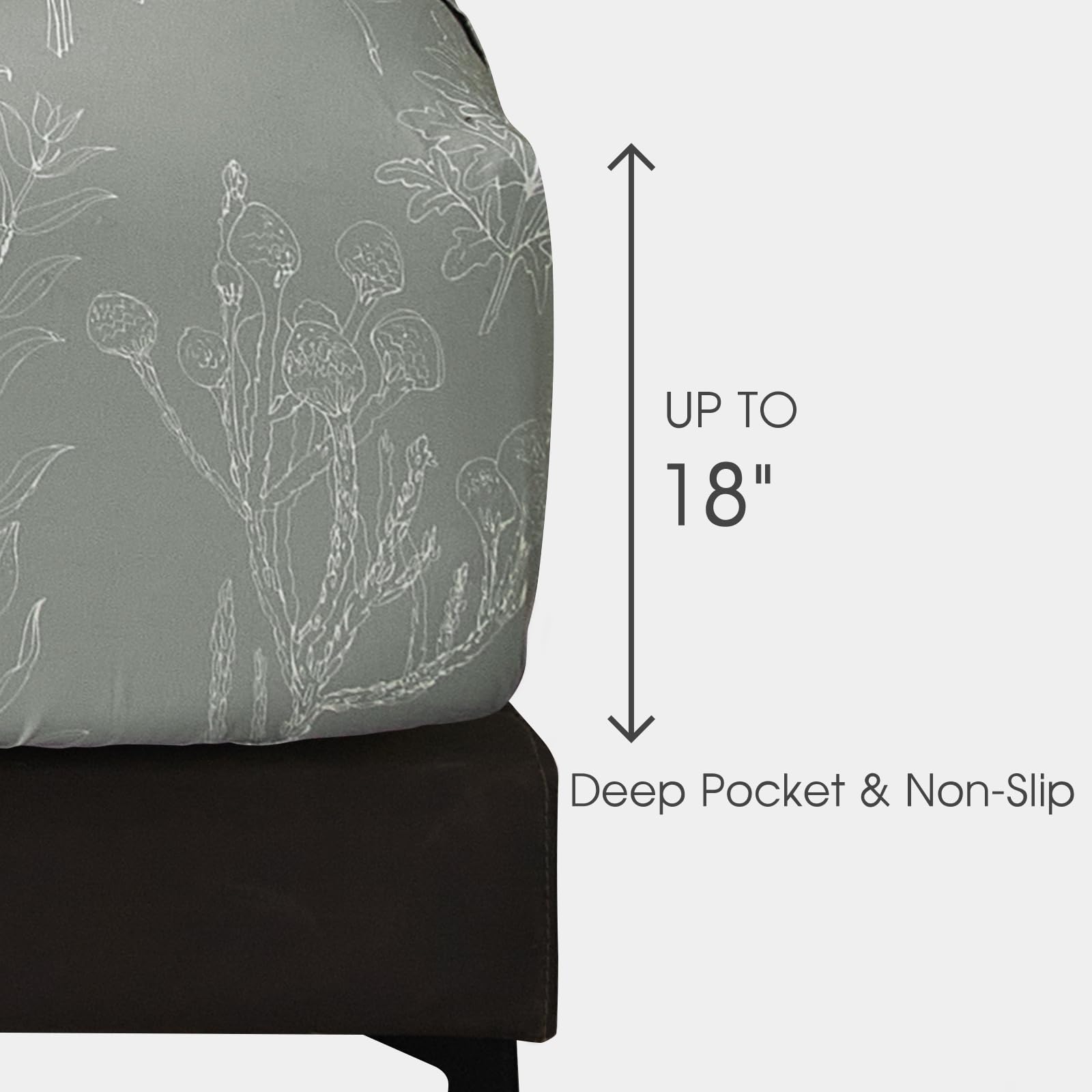 HYPREST Grey sheets demonstrate an 18-inch deep pocket on a tall mattress.