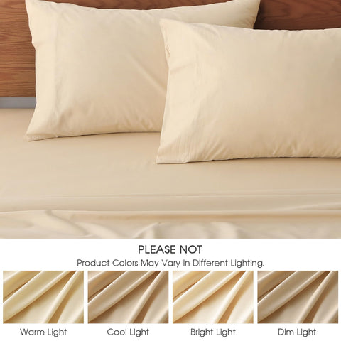 HYPREST beige sheets display a smooth, wrinkle-free finish.