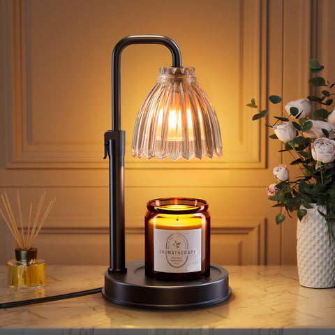 hyrion Candle Warmer Lamp on a side table with warm glow for a cozy evening