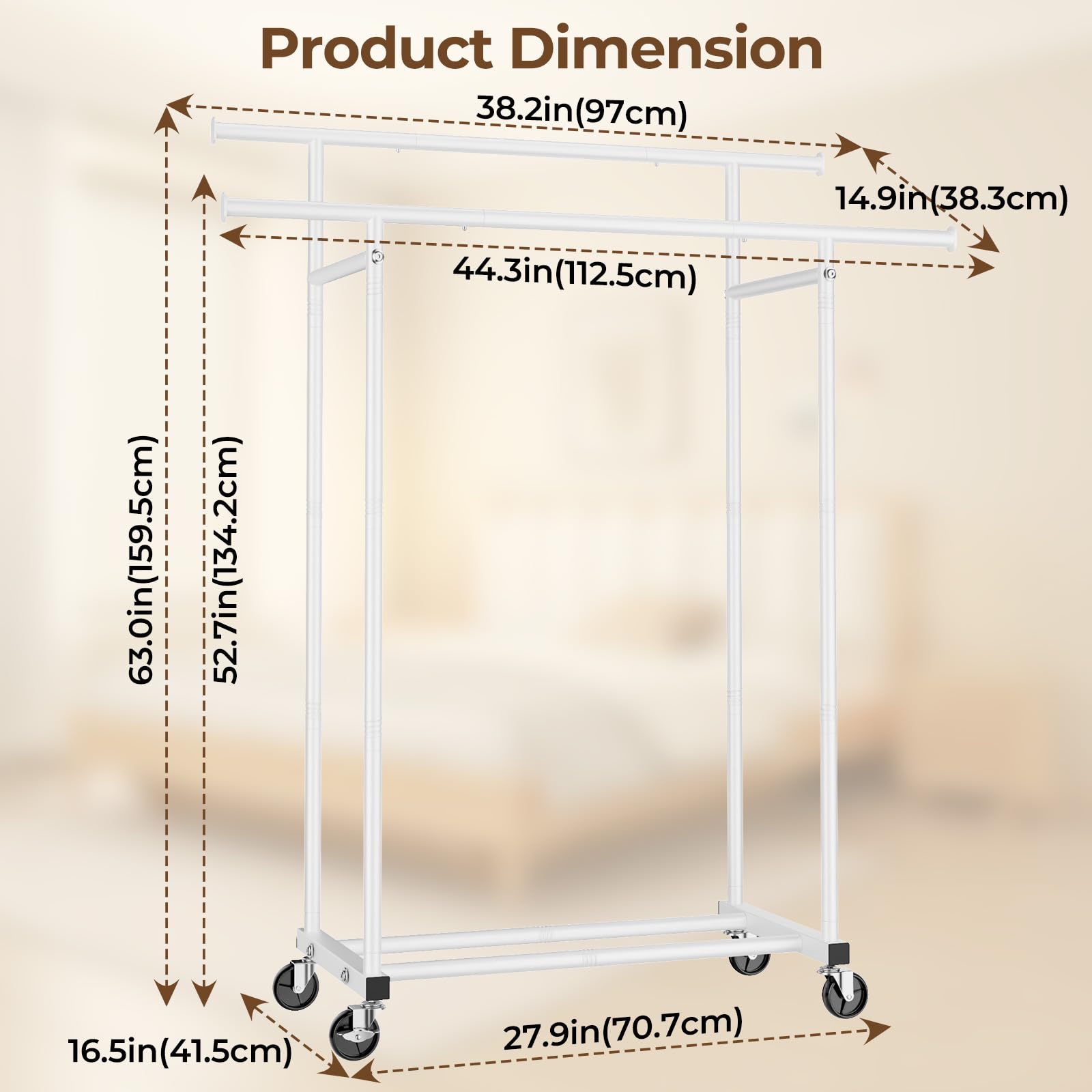 HYSEYY 360-degree swivel wheels roll smoothly on most floors.