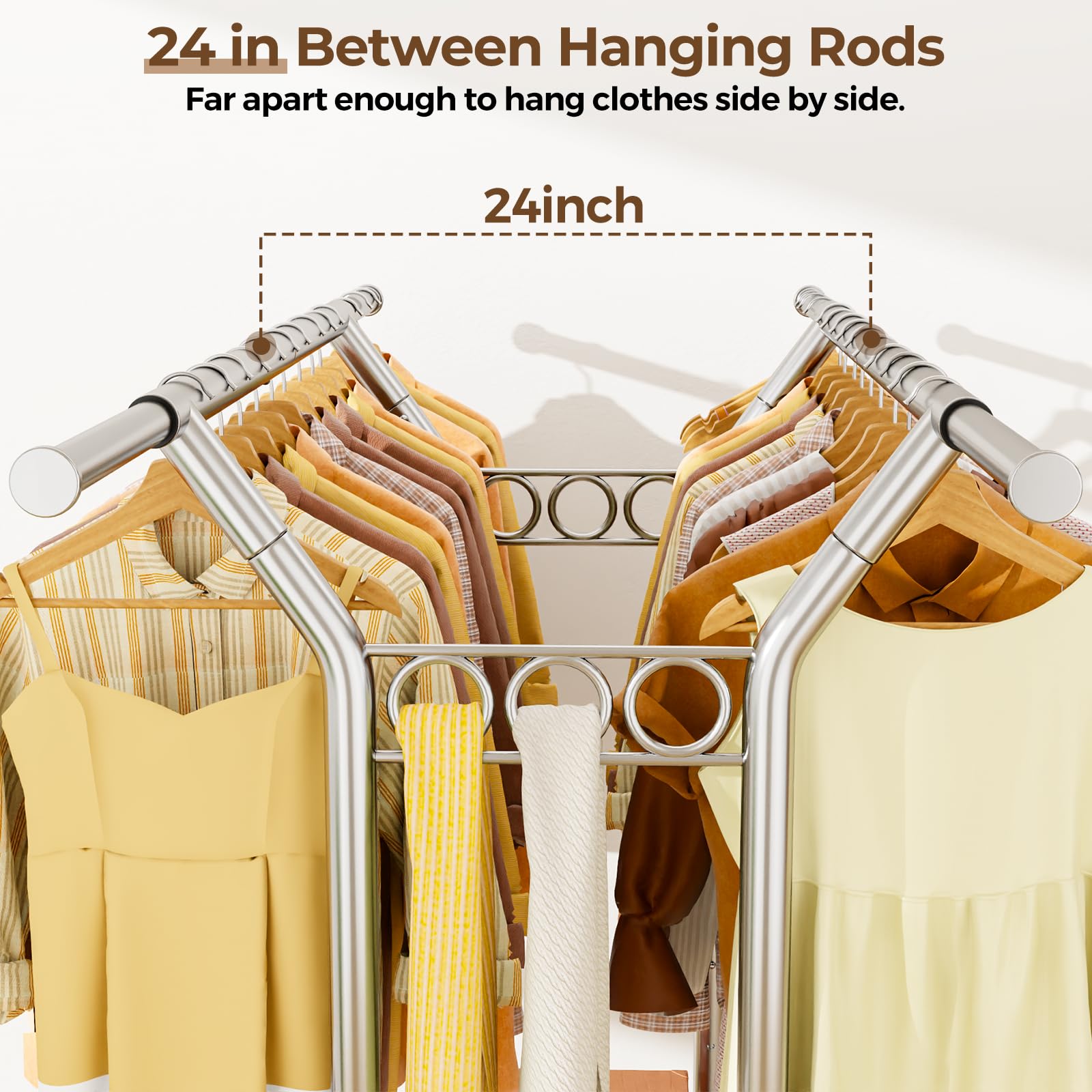 HYSEYY rack highlighting 620 lbs capacity for heavy garments and accessories