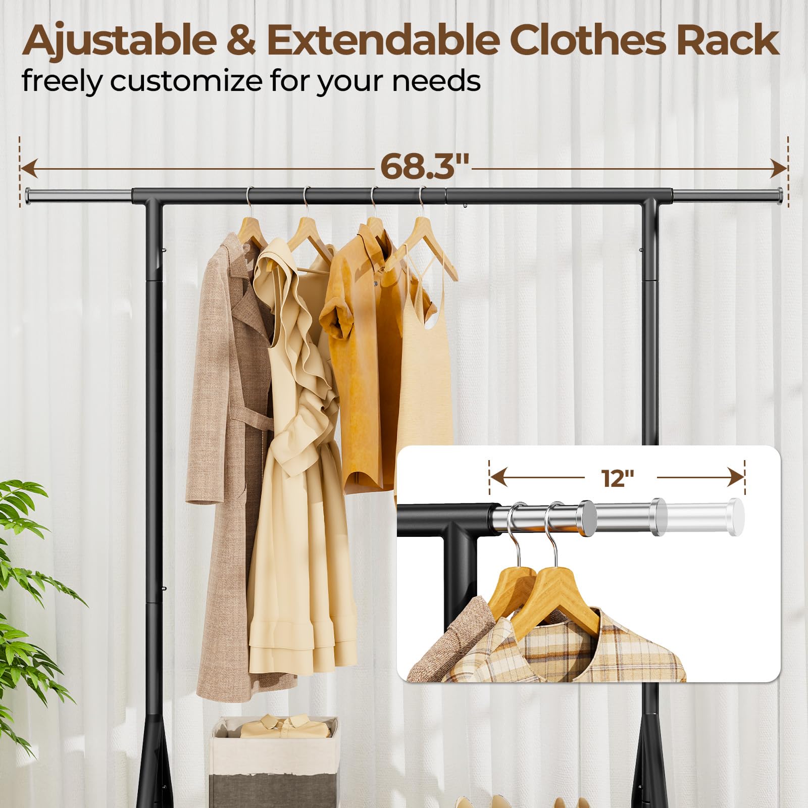 HYSEYY adjustable hanging rod extending to maximize wardrobe space