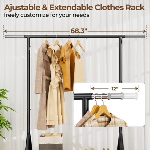 HYSEYY adjustable hanging rod extending to maximize wardrobe space