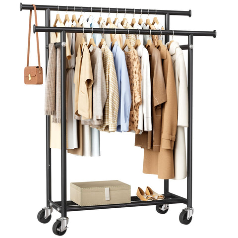 HYSEYY clothes rack with double rods keeps garments neatly organized