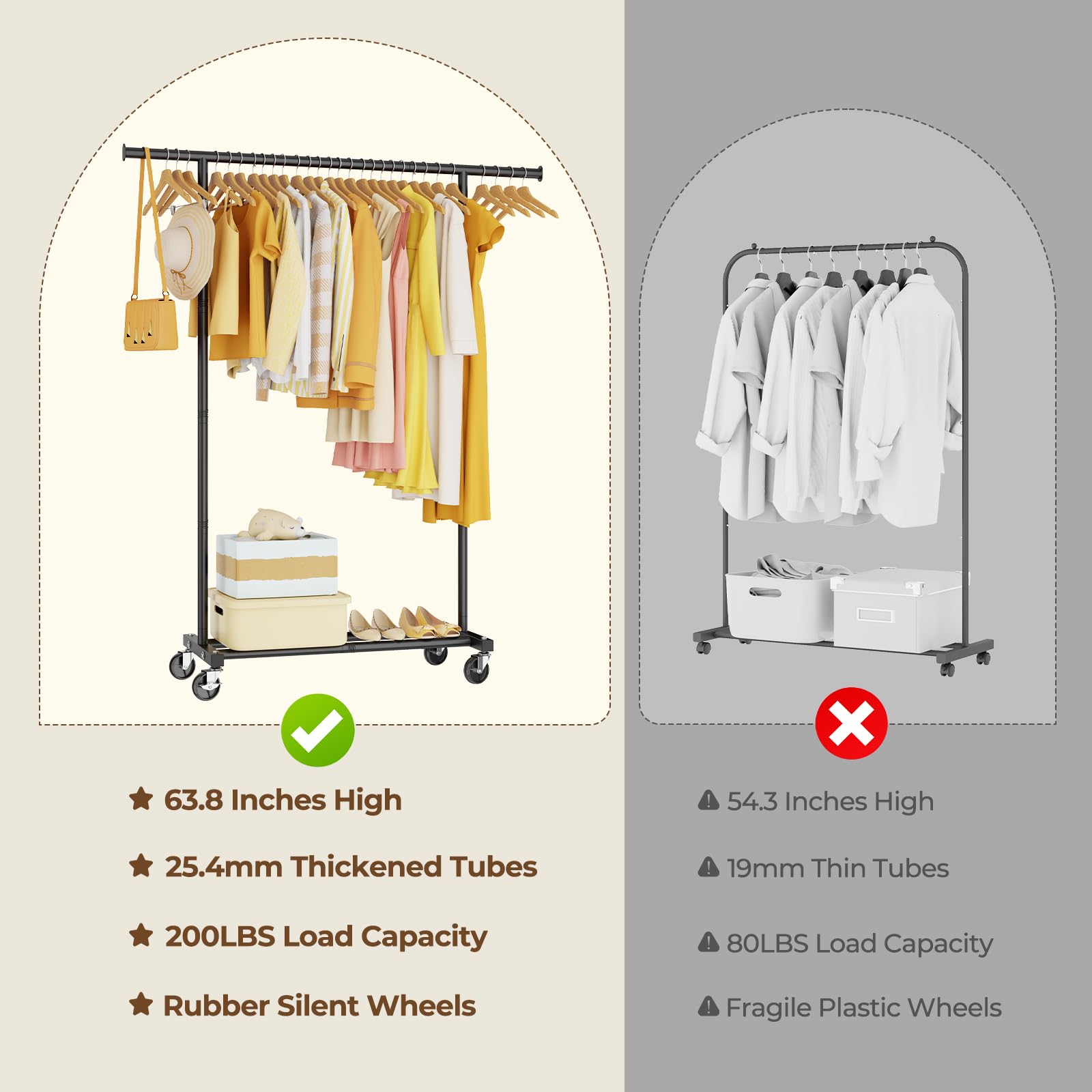 HYSEYY portable closet rack suited for laundry rooms, bedrooms, and boutiques.