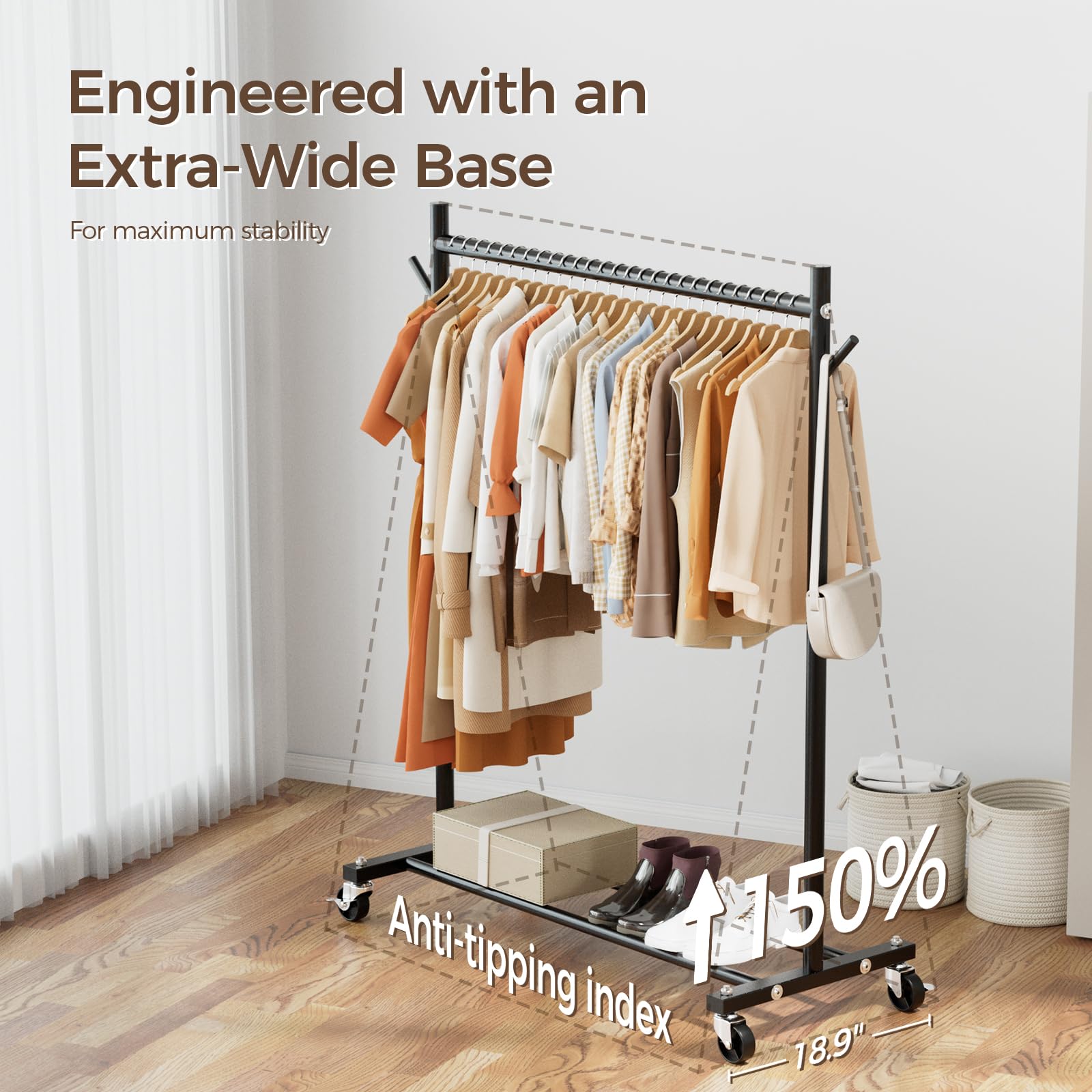 HYSEYY hanging-height 63.8 inches accommodates long dresses and coats.