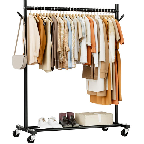 HYSEYY clothes rack top rod provides sturdy hanging space for dresses and coats.