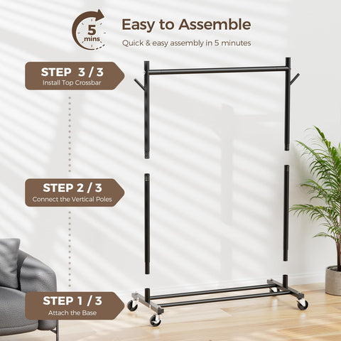 HYSEYY clothes rack wheels enable smooth, quiet mobility.
