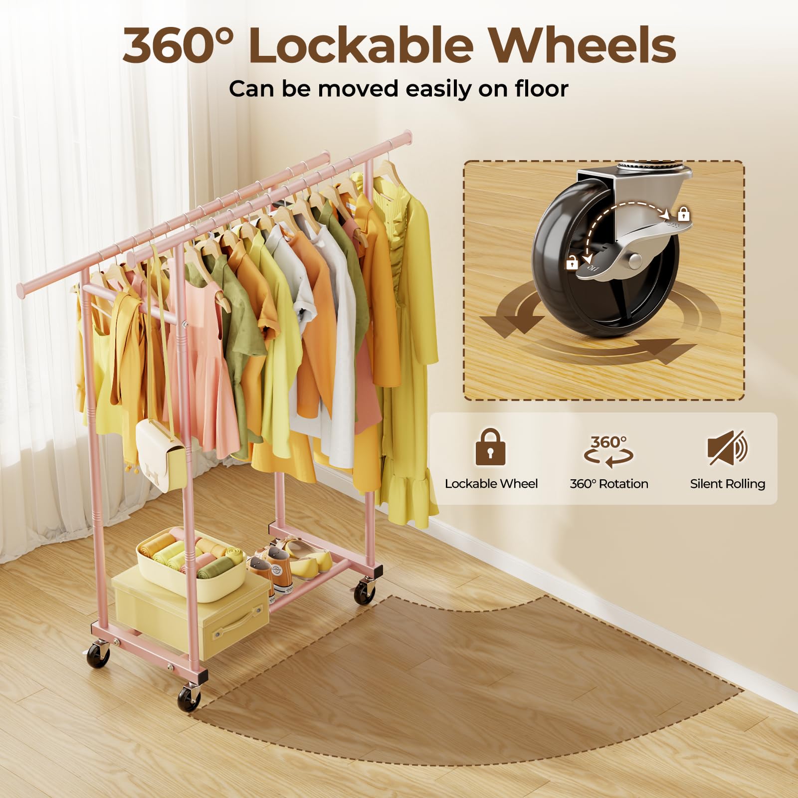 HYSEYY double-rods-clothes-rack bottom-shelf pink stores shoes and travel gear