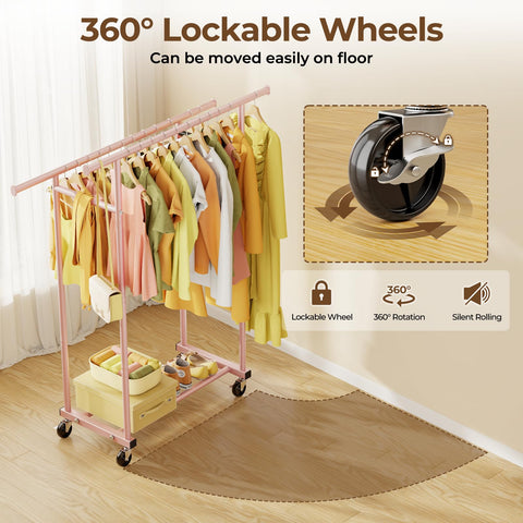 HYSEYY double-rods-clothes-rack bottom-shelf pink stores shoes and travel gear