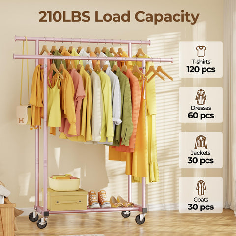 HYSEYY double-rods-clothes-rack low-rod pink convenient hanging for tops and pants