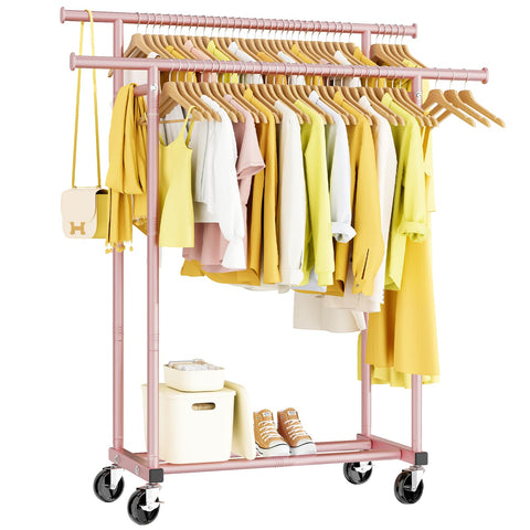 HYSEYY double-rods-clothes-rack top-rod pink for easy access to long garments