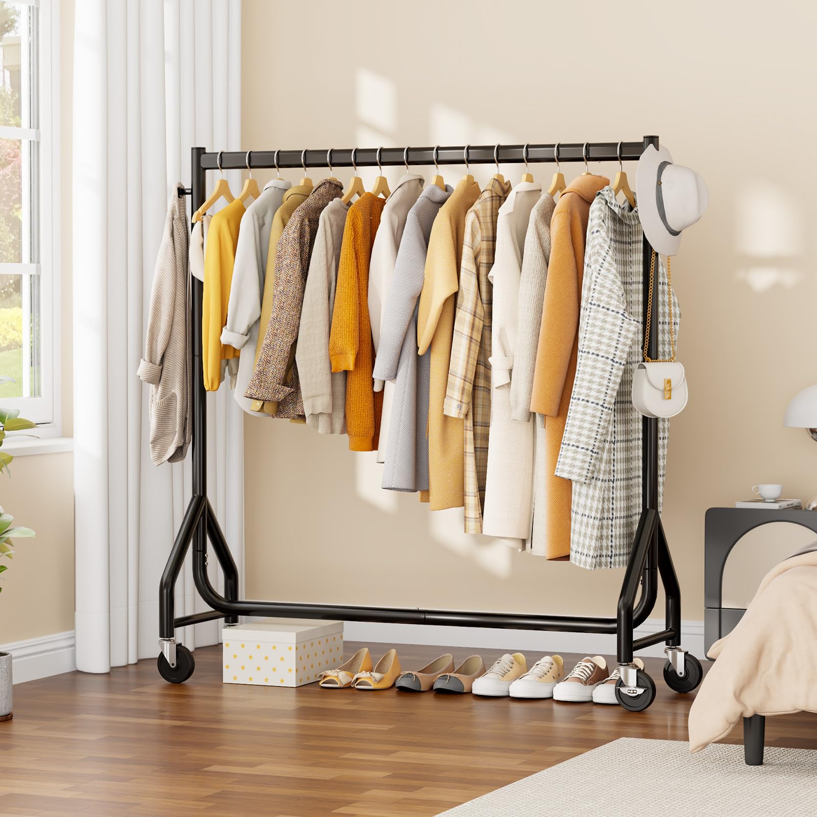 HYSEYY floor-friendly wheels on a portable clothes rack