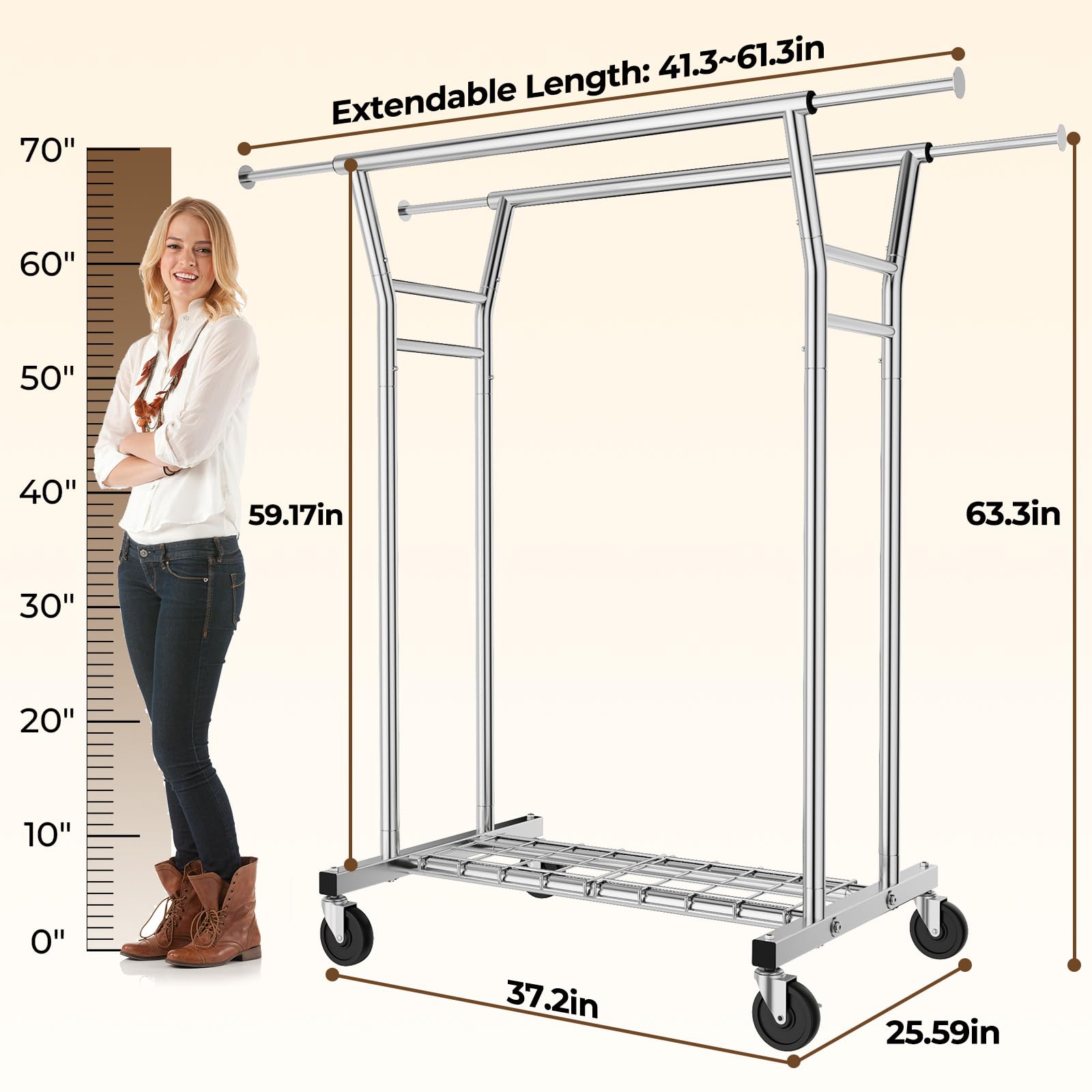HYSEYY adjustable hanging rod adapts to different clothing lengths and loads.