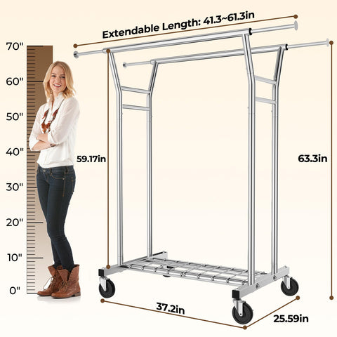 HYSEYY adjustable hanging rod adapts to different clothing lengths and loads.