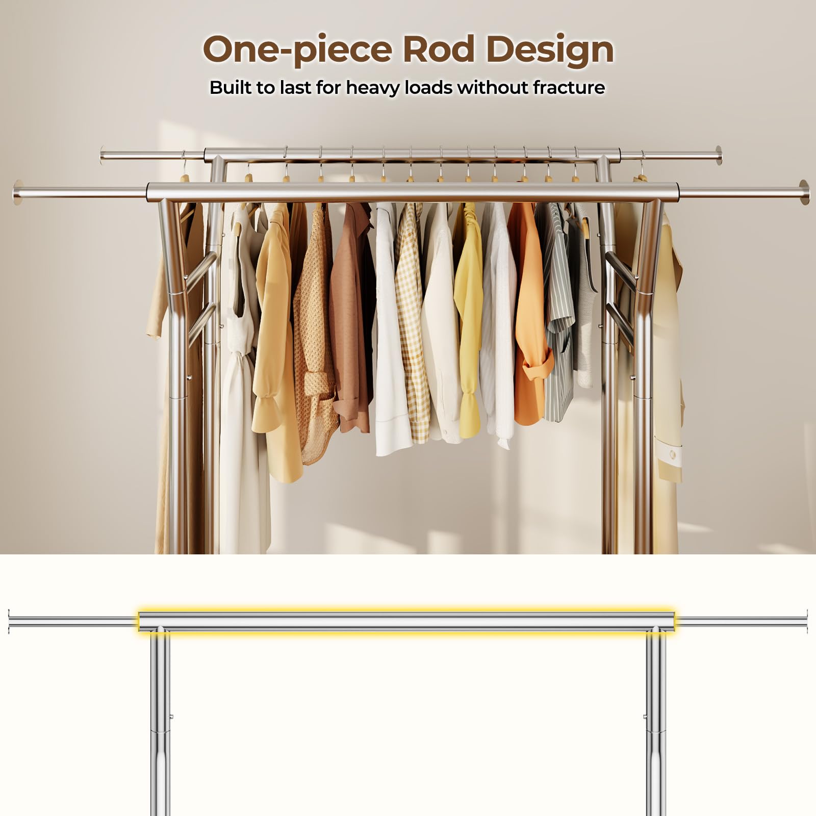 HYSEYY bottom shelf provides convenient storage for shoes beneath hanging garments.