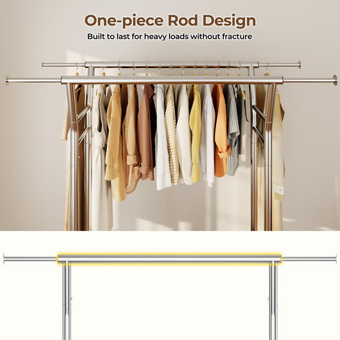 HYSEYY bottom shelf provides convenient storage for shoes beneath hanging garments.