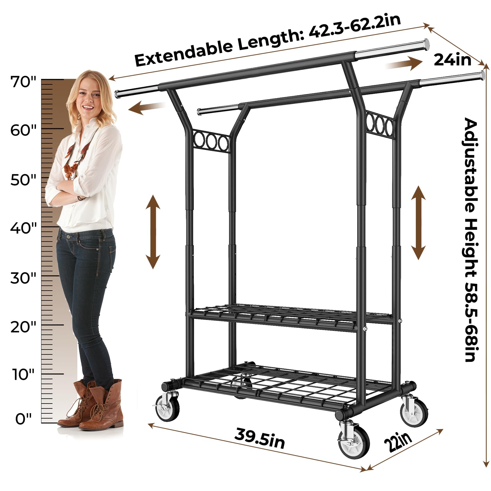 HYSEYY rack with locking casters for secure placement.