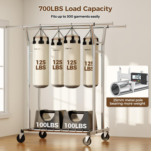 HYSEYY dual-rod setup maximizes hanging capacity for outfits and coats.