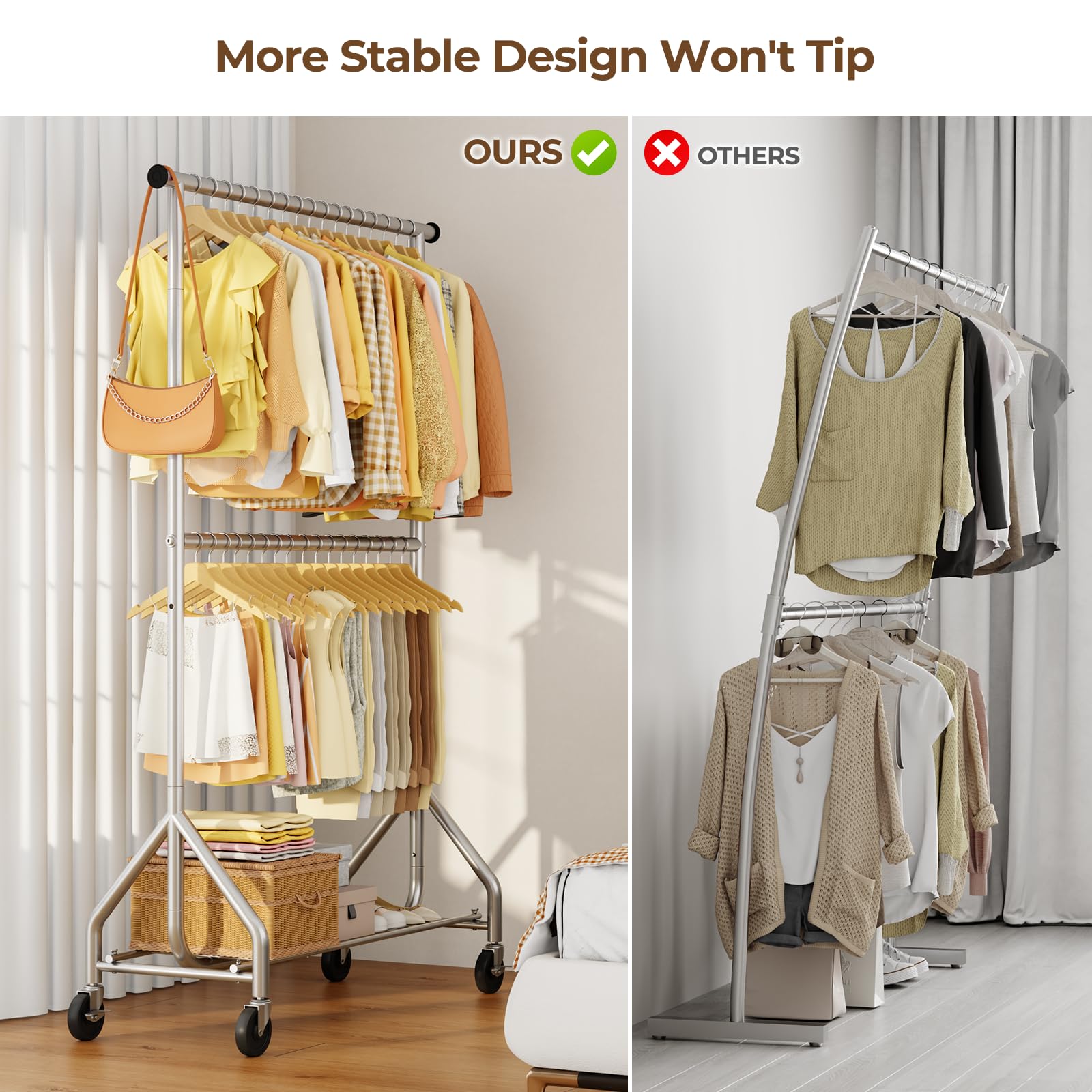 HYSEYY two-level height adjustability fits shirts to dresses.
