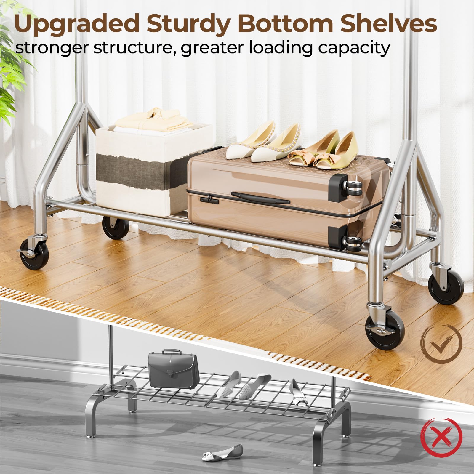 HYSEYY height-adjustable rack adapts to different room heights.